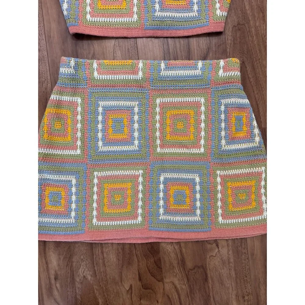 RVCA Knit Sweater Top & Mini Skirt Set Guava Medium Matching Set